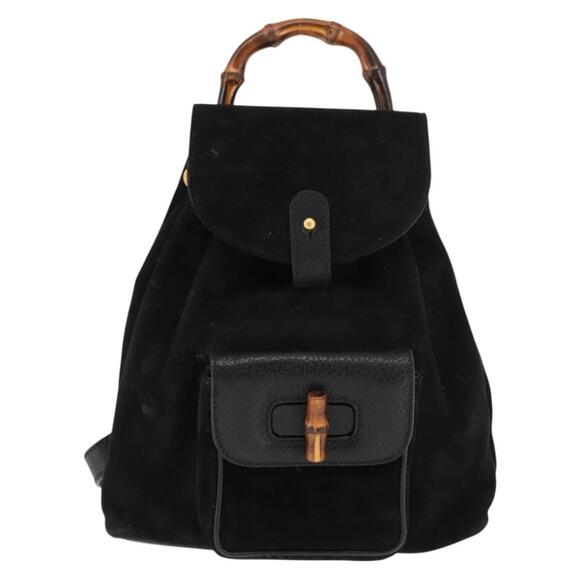 GUCCI Bamboo Backpack Suede Leather Black Auth BA6791